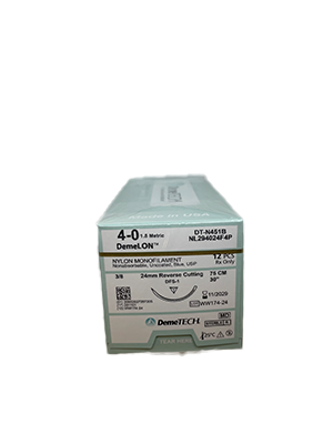 DemeLON Sutures 4/0 75cm 24mm Reverse Cutting Blue