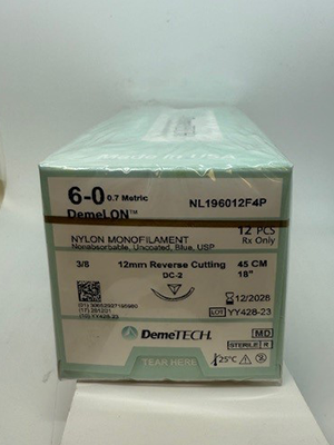 DemeLON Sutures 6/0 45cm 12mm Reverse Cutting Blue