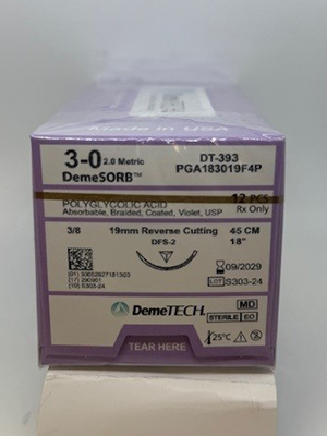 DemeSORB Sutures 3/0 45cm 19mm Revers Cutting Violet