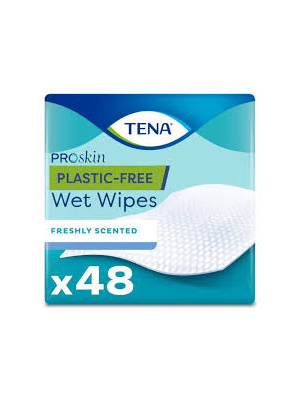 Tena Plastic Free Wet Wipes Pk 48