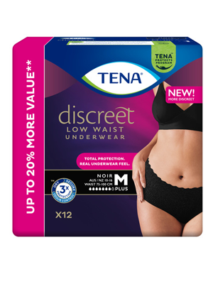 TENA Discreet Low Waist Underwear Incontinence Disposable Black Medium